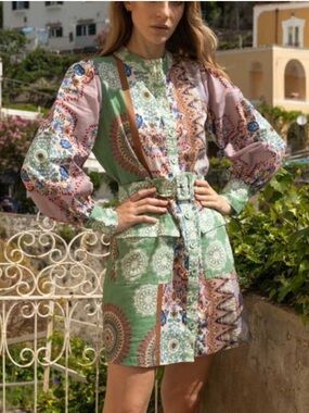 NWT Anthropologie Kachel Linen Mini Dress Belted Button Front Floral